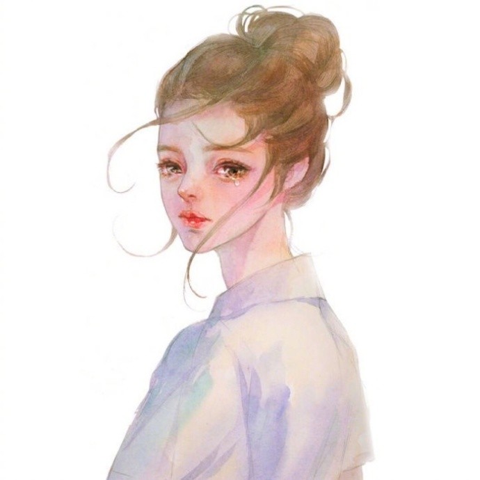 女生仰望星空，眼中映着点点星光，脸庞挂着淡淡的忧伤